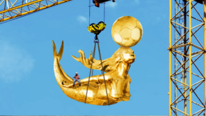 Golden Melusina statue delivered to new Luxembourg stadium